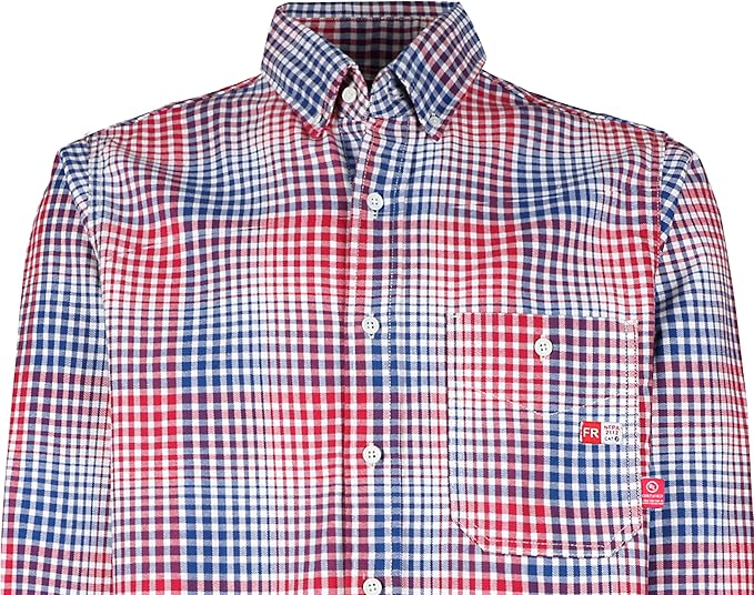 TICOMELA Men’s Mid-Weight FR Welding Shirt, 7.5oz 100% Cotton NFPA 2112 CAT2 – Flame-Resistant Button-Down Work Shirt