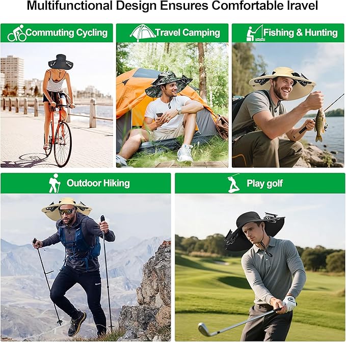 Solar Fan Hat with Detachable Fan, UPF 50+ Wide Brim Sun Hat with Face Mask and Arm Sleeves, 3 Speed USB &Solar Powered Fan