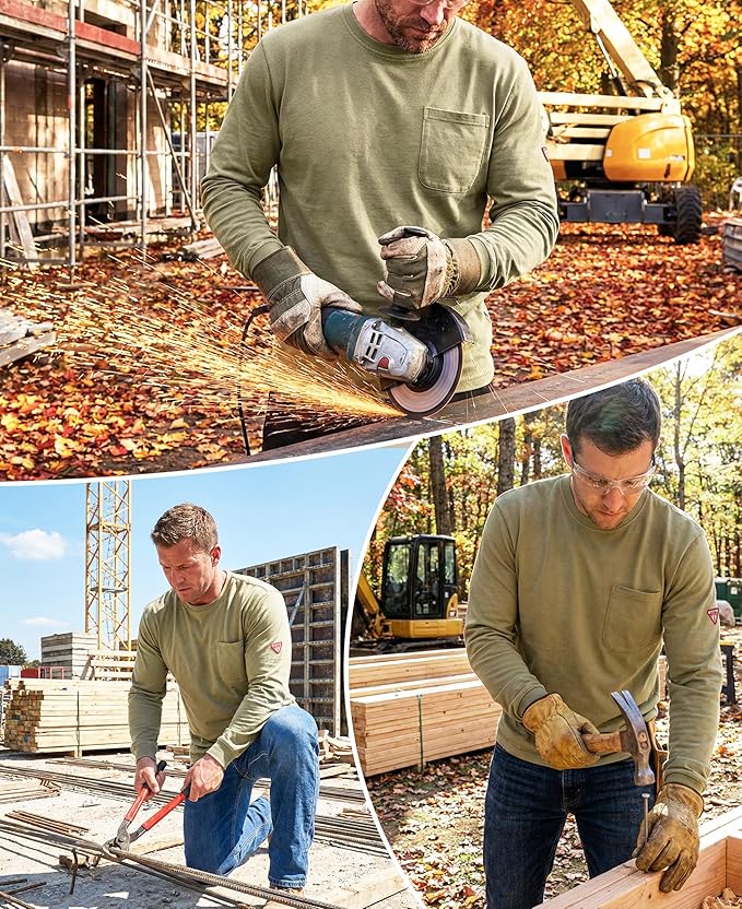 TICOMELA FR Shirts for Men Flame Resistant Shirt NFPA2112/CAT2 7oz Fire Retardant Men's Long Sleeve Henley Shirts
