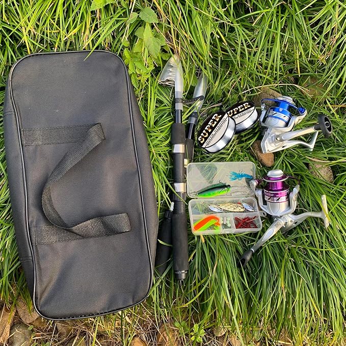 Fishing Pole Combo, 6.9ft 2Pcs Telescopic Rods Set, Collapsible Fishing Rods, 2PCS Spinning Reel Set with Carrier Bag Freshwater Fishing Rod and Reel Combos Kits