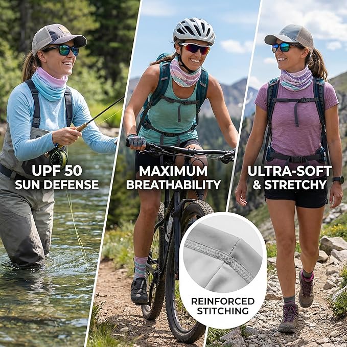 UPF 50 Sun Protection Neck Gaiter - 13-in-1 Multifunctional Face Cover for Hiking, Fishing, Cycling
