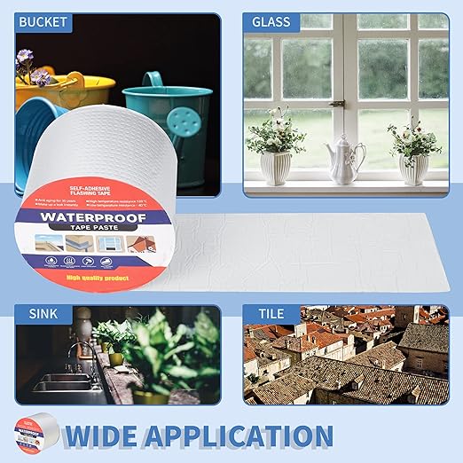 Waterproof Tape for Leaks Aluminum Butyl Tape with Adhesive for RV Repair, Glass Repairs, Air Mattress Patch, Window Caulking, Boat Sealing, Roof Patching 4in x 32.8ft
