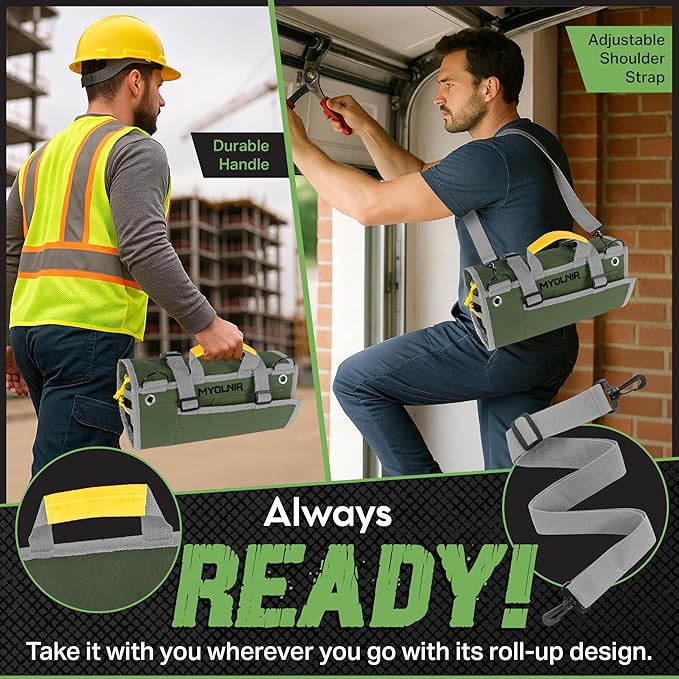 Roll Up Tool Bag Organizer With Kickstand - Compact Heavy Duty Motorcycle Tool Roll Bag Organizer - Portable Rollup Toolbag With Magnetic Panels & Transparent Pockets - Mechanic & Electrician