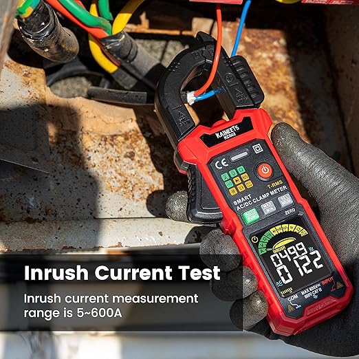 KAIWEETS Smart Digital Clamp Meter with D-Shaped Jaws, Clamp Multimeter with Inrush Current Function, Auto-ranging Amp Meter Built-in HD Color Screen, Measures AC/DC Current Voltage Temperature NCV