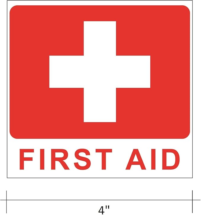 First Aid Kit ISO Safety Label Stickers – 4"x4" Vinyl Decals (Pack of 5), Weatherproof for Windows, Cars, Containers, Indoor/Outdoor Use