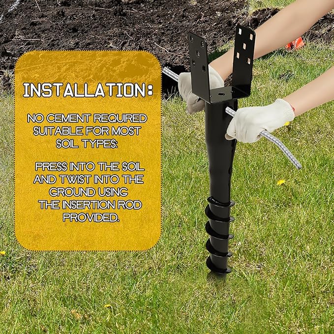 Hicarer 6 Set No Dig Ground Anchor U Model Screw in Post Stake Fence Spike, Fits Standard 4 x 4'' Post (4.6 x 4.6 Inch Actual), for Mailbox and Fence