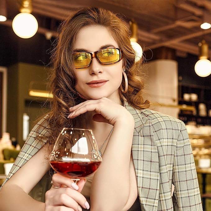 URUMQI Night Vision Driving Glasses Fit Over Eyeglasses for Men Women, Anti Glare Polarized Nighttime Glasses Yellow Lens