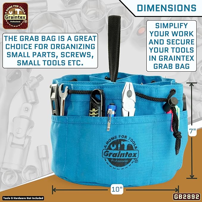 Graintex 18 Pockets Grab Bag Rip-stop Canvas Drawstring Closure, Small Part Organizer Pouch, Small Tools, Screws, Parts, Parachute Tool Bag for Efficient Storage - Royal Blue