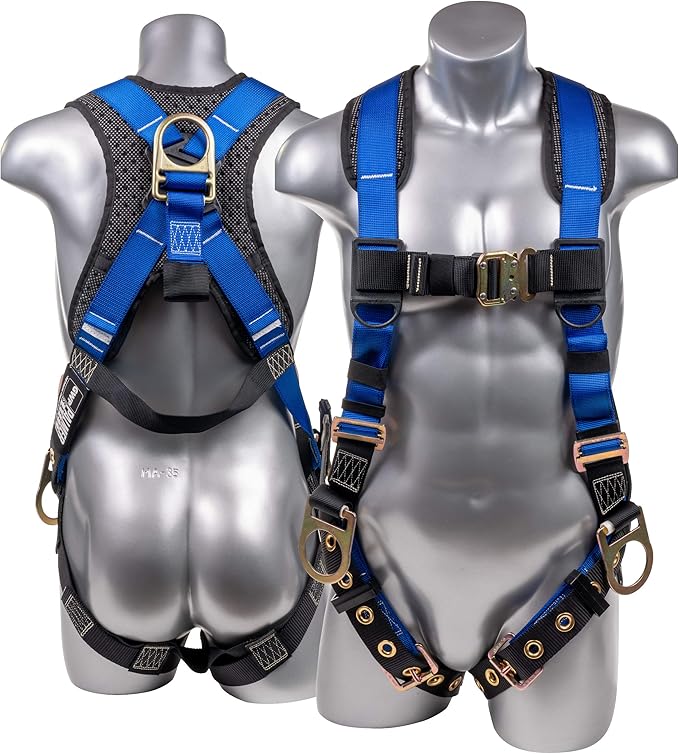 Full Body Harness w/Detachable 6' Internal Shock Absorbing Lanyard I OSHA Compliant Arrest Kit Bundle I Ideal for Construction & Scaffolding Use (Harness + Single Leg Lanyard w/Steel Hook)