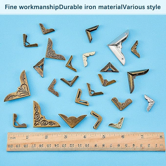 Outus 192 Pcs Metal Book Corner Edge Cover Guard Vintage Iron Corner Cover Triangle Carved Decorative Angle Protector Metal Furniture Cover Pad for School Album Scrapbook Notebook