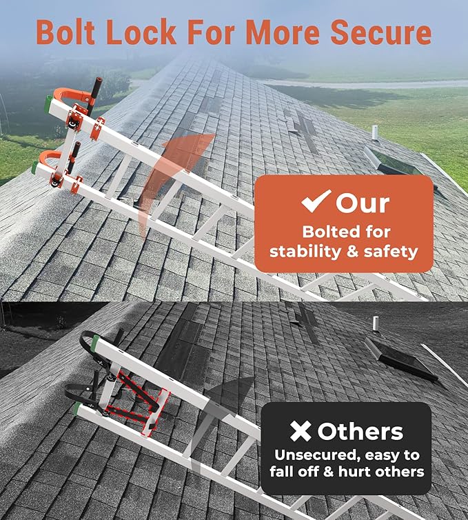 Ladder Roof Hook with Wheel, Heavy Duty Roof Safety Ladder Stabilizer, 500 lbs Weight Rating, Roof Ridge Ladder Hook, Ladder Hooks for roof Secure