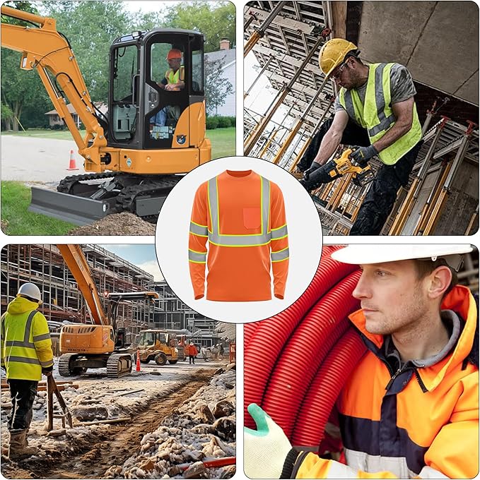 W&H Hi Vis Safety Long Sleeve Shirts Reflective High Visibility Birdeyes Class 3 Shirts,Construction Work