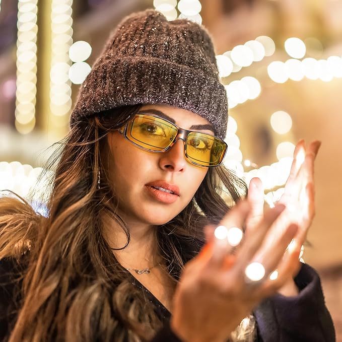 URUMQI Night Vision Driving Glasses Fit Over Eyeglasses for Men Women, Anti Glare Polarized Nighttime Glasses Yellow Lens