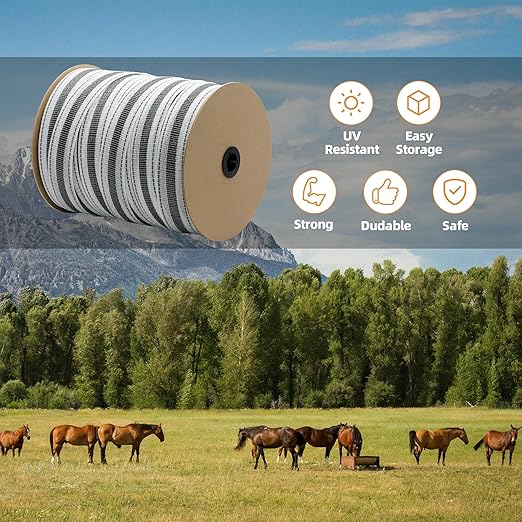 Upgraded Electric Fence Poly Tape with Reflective Strip, Horse Fencing Tape 656 Feet 200 Meters,2 Inch 50 mm, 12 x 0.18mm Stainless Steel Conductors