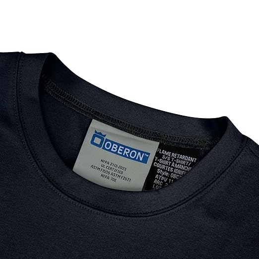 Oberon FR Arc Rated Safety Shirt For Men - Flame Resistant Cotton T-shirt - 11 Cal - Chest Pocket - Navy Blue, Gray
