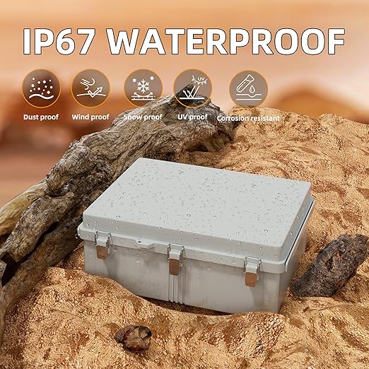 Joinfworld Weatherproof Electrical Box Outdoor Cable Box Enclosure 19.7x15.7x7.9 IP65 PVC Grey Cover Outside Waterproof Enclosure for Electrical Connection