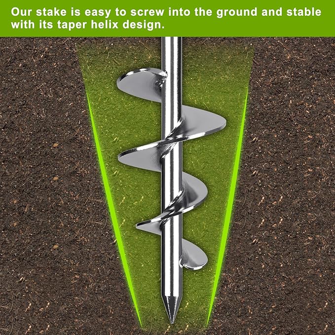 17" Heavy Duty Ground Anchors Screw in - 4 Pack Chrome Plated with Reinforced Triangle Bracket for Trampoline, Swing Set, Shed, Mobile Home, Carport - High Wind Resistance for All Soil Types