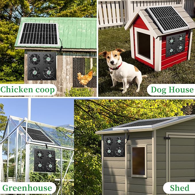 25W Solar 4 Fan Kit for Outdoor Greenhouse, Solar Powered Vent Exhaust Ventilation Fan for Chicken Coop, Shed Air Circulation, 14.7 Ft Long Cord with IP65 Weatherproof Rate