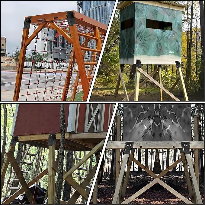 Deer Blind Brackets, Outdoor 4 x 4 Platform Bracket, 12 / 14 Gauge Steel Elevator Brackets for Deer Stand, Hunting Blinds, Shooting Shack