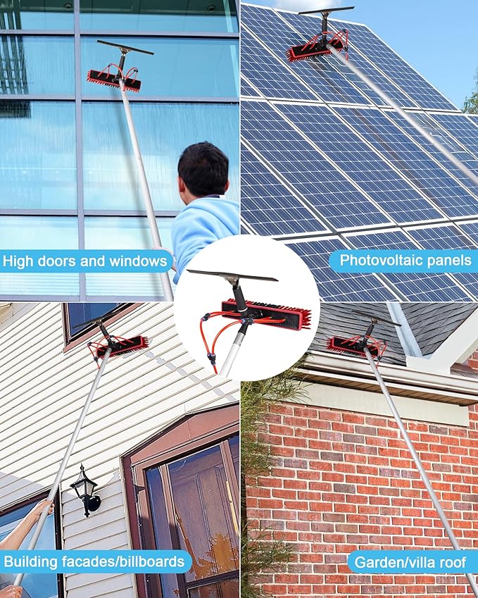 Solar Panel Cleaning Kit, 40ft Water Fed Poles, Long Hose, Brush & Squeegee, 2 Dusting Brush for Solar Panel High Window Roof Cleaning