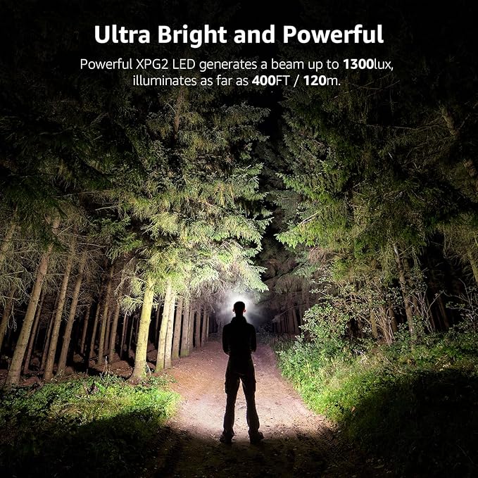Lepro 320015 Battery Powered Headlamp - 1300Lux Super Bright LED Head Lamp with Red Light, IPX4 Waterproof Headlights for Outdoor Camping, Hiking, Hunting, Power Outages, Emergency, Hurricane - Red
