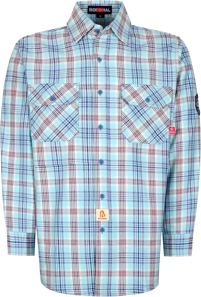 BOCOMAL FR Shirts for Men Flame Resistant Light Weight NFPA2112 Fire Retardant Welding Shirt Water & Oil Repellent Finish