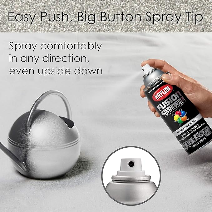 Krylon Fusion All-In-One Adhesive Spray Paint for Indoor/Outdoor Use, 12 oz, Satin Nickel