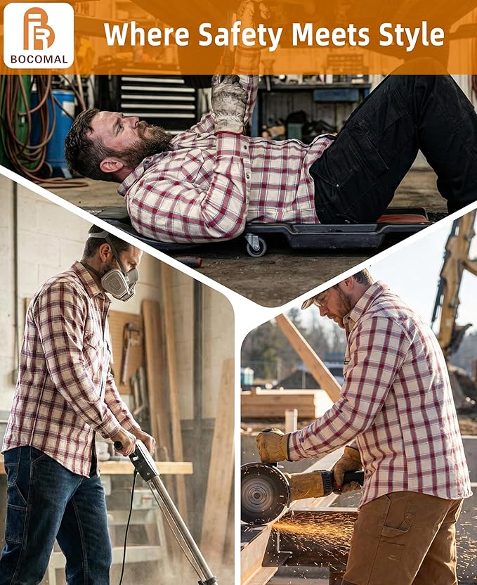 BOCOMAL FR Shirts Flame Resistant 100% C NFPA2112 7.5oz Men's Fire Retardant Welding Shirt