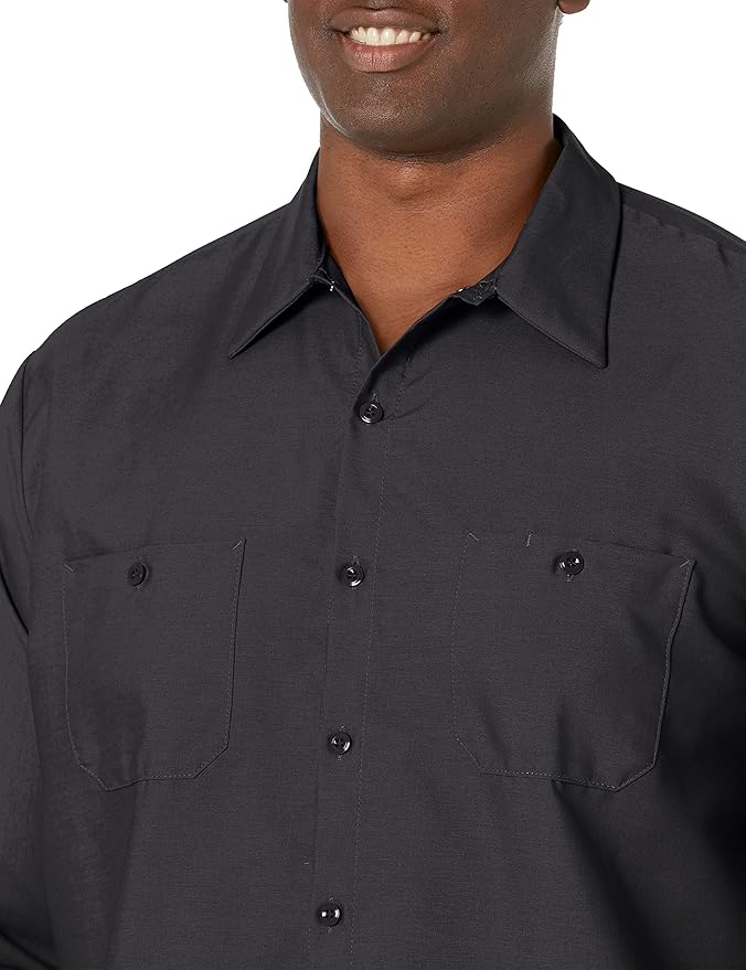 Red Kap Men's Long Sleeve Industrial Work Shirt | Moisture Wicking Button Up, Wrinkle Resistance Fights Fading & Stains