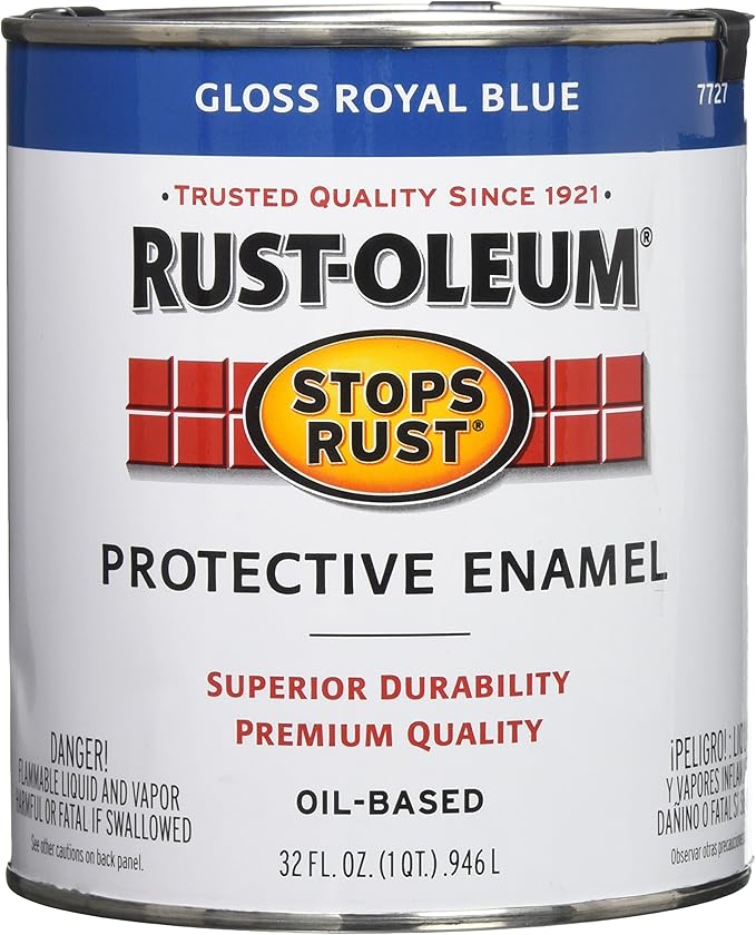 Rust-Oleum 7727502 Stops Rust Brush On Paint, Quart, Gloss Royal Blue, (Pack of 1)