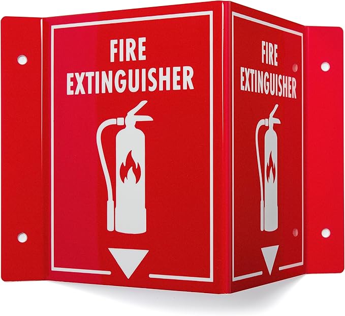 3D Fire Extinguisher Sign 2-Pack | Projecting Wall Mount Fire Safety Sign, 6" x 8" x 4"