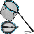 PLUSINNO Fishing Net Fish Floating Landing Net, Kayak Nets with Fixed Foldable Telescopic Pole Handle, Bass Trout Fishing Nets with Nylon Mesh for Pond Lake River, Fishing Gear Gifts for Men Anglers