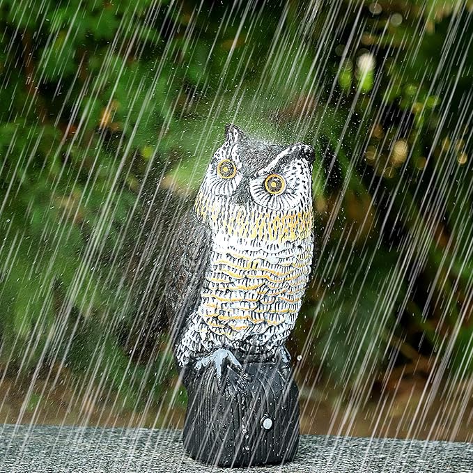 Ruolan Brid Owl Keep Birds Away,Owl Decoy with Flashing Eyes&Frightening Sound for Garden Yard Outdoor