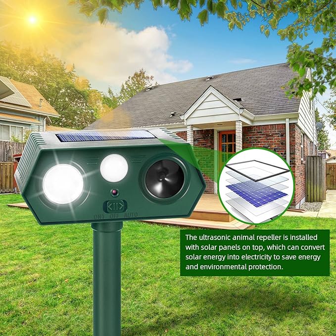Sonic Fortress Pro Deer Repellent Devices, Solar Ultrasonic Racoon Squirrel Repellent Outdoor IP65 Motion Activated Animal Repeller Cat Deterrent Light to Scare Rabbit Dog Skunk Out of Garden Yard(4)
