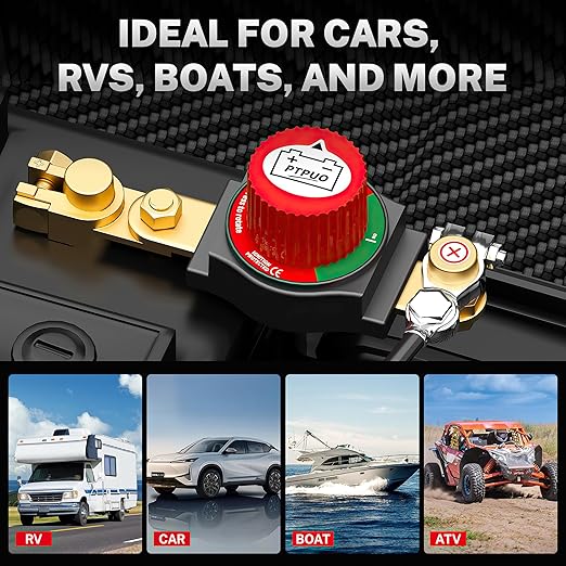 Top Post Battery Disconnect Switch, Car Battery Disconnect Switch, 12V-48V Battery Cut/Shut Off kit for Car RV Boat Truck ATV, Suitable for Positive Terminal, Flexible Installation Options