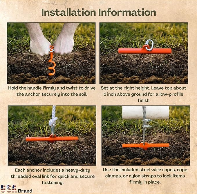 in-N-Out Spiral Ground Anchors - Heavy Duty Screw in Ground Stakes - Corkscrew Earth Anchor Kits- for Canopies, Soccer Goals, Trampolines, Tents, Tarps, Trees and Dog Tie Out