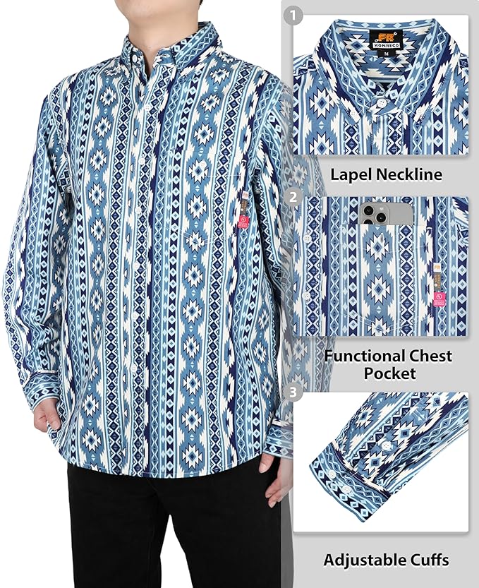 KONRECO FR Shirts for Men 100% Cotton 6.5oz Fire Resistant Lightweight Men's Plaid Work Shirts