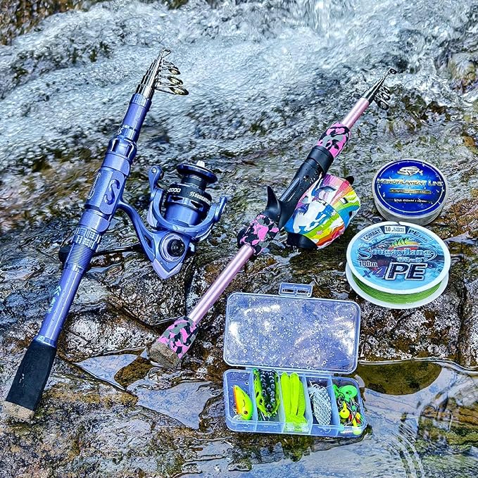 Sougayilang Portable Telescopic Fishing Combo for Family - Adjustable Carbon Fiber Pole & Smooth Reel, Complete Saltwater/Freshwater Kit for Adults and Kids