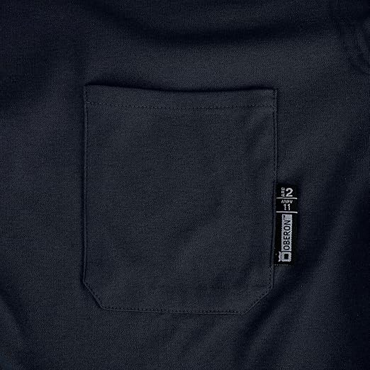 Oberon FR Arc Rated Safety Shirt For Men - Flame Resistant Cotton T-shirt - 11 Cal - Chest Pocket - Navy Blue, Gray