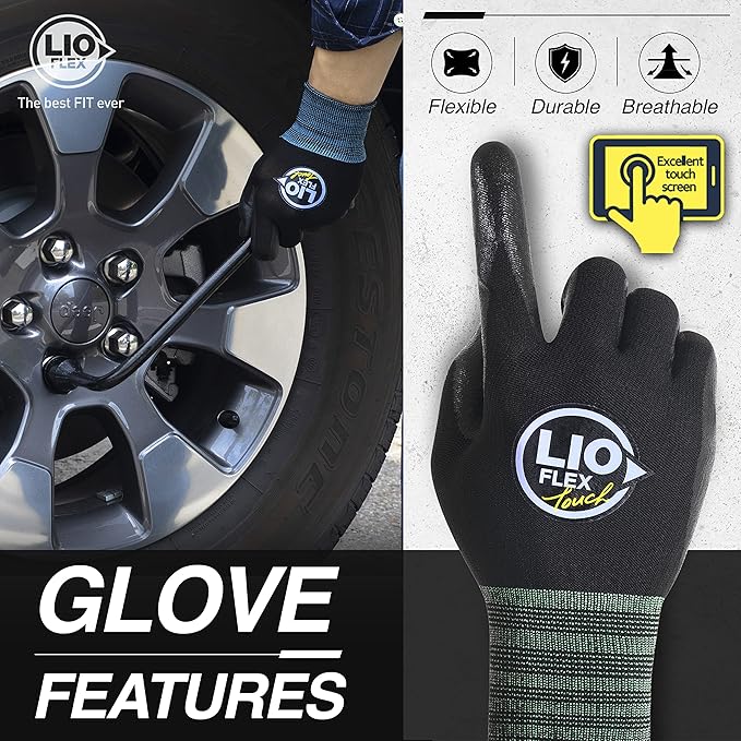 Safety Work Gloves with Touchscreen Fingers, 1 Pair Thin & Lightweight Working Gloves, Ideal for Warehouse Workers, Delivery Drivers, Nitrile Foam Coated Grip Gloves for Women and Men (Black, L)