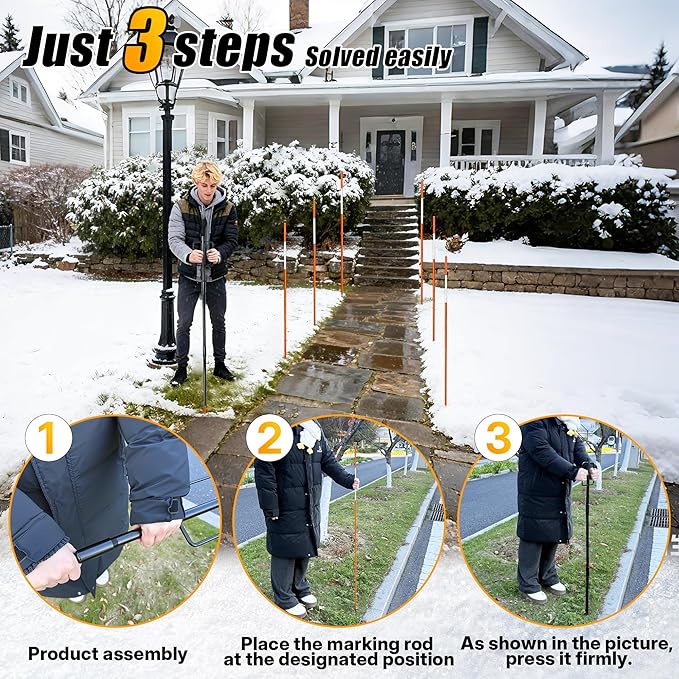 Snow Stake Install Tool Heavy Duty Snow Stakes Driveway Markers Installation Tool for Plow Stakes for 9/16" Diameter Sticks, Rust-Proof Coating, Detachable Design