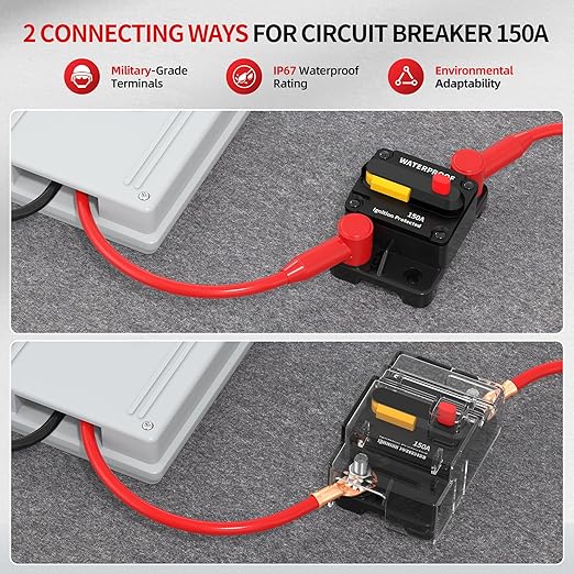 150 Amp Circuit Breaker with Manual Reset, Waterproof DC 12V-48V Breaker for Power Inverter, Winch, Solar System, RV, 150A 12V Circuit Breaker & Battery Disconnect