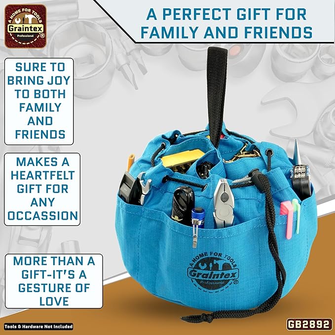 Graintex 18 Pockets Grab Bag Rip-stop Canvas Drawstring Closure, Small Part Organizer Pouch, Small Tools, Screws, Parts, Parachute Tool Bag for Efficient Storage - Royal Blue