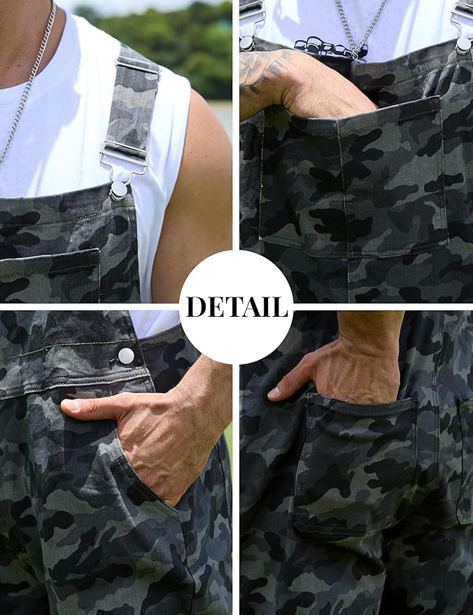 Camo Bibs Overalls for Men Adjustable Straps Work Utility Coveralls Camouflage Jumpsuit