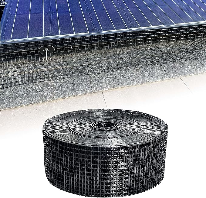 Solar Panel Guard, 4in X 100ft PVC Coated Critter Guard Roll Kit for Solar Panel Wire Screen, Black Pigeon Deterrent Solar Panel Mesh (No Clips Included)