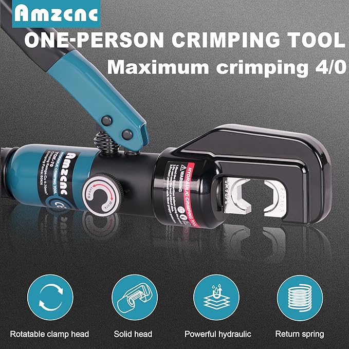 AMZCNC Hydraulic Crimping Tool, Battery Cable Crimper 12AWG–4/0AWG, 11 US Hex Dies, 10-Ton Hydraulic Crimper for Electrical Lugs, Copper & Aluminum Cable with Carrying Case (YQK-0000)