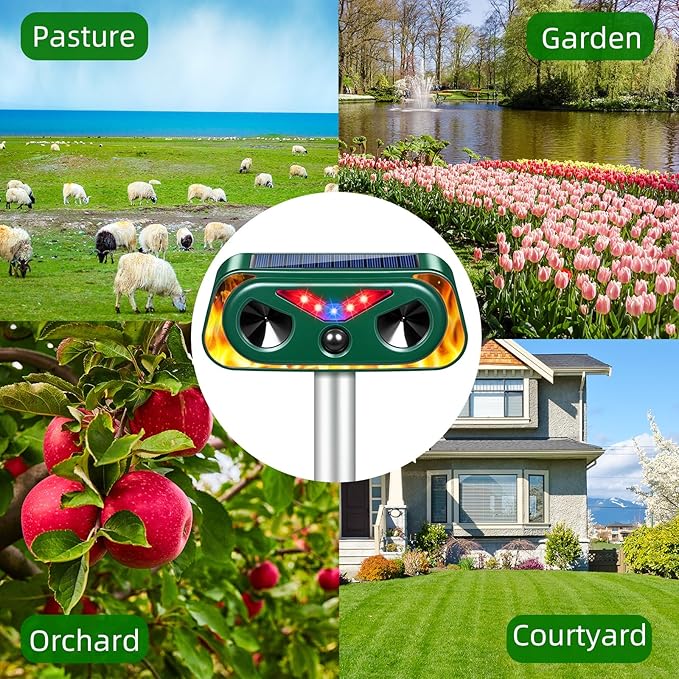 2026 Solar Ultrasonic Animal Repeller Outdoor with Flashing Lights & Motion Sensor,Upgraded Waterproof Animal Deterrent Devices for Deer,Cat,Squirrel,Rabbit,Raccoon,Fox,Skunk Repellent for Yard Garden