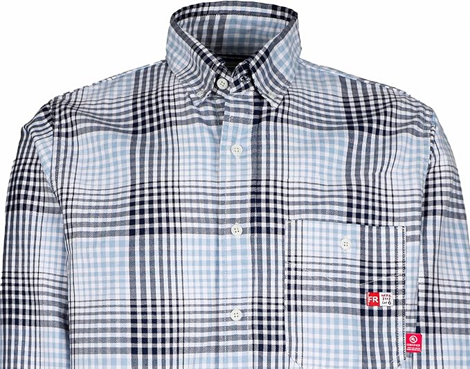TICOMELA Men’s Mid-Weight FR Welding Shirt, 7.5oz 100% Cotton NFPA 2112 CAT2 – Flame-Resistant Button-Down Work Shirt