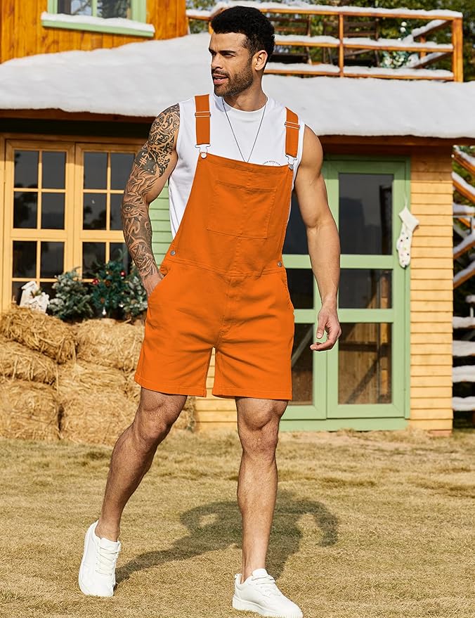 Bindefon Denim Overalls for Men Jean Shorts Jumpsuit Work Bibs Coveralls with Zipper