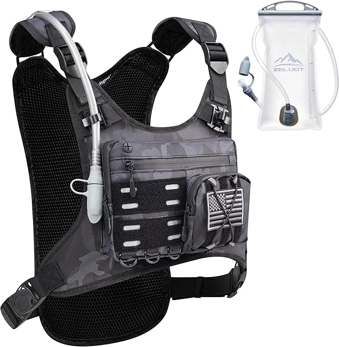 Running Vest with 2L Water Bladder, Hydration Backpack, USA Original Patent, Lightweight Hydration Pack with Gear Holder, Reflective Chest Pack for Men Women for Marathon